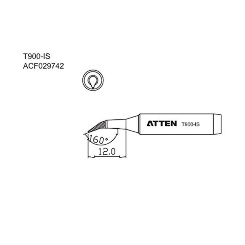T900-IS, Bent Conical Soldering Tip, Ø 1 mm