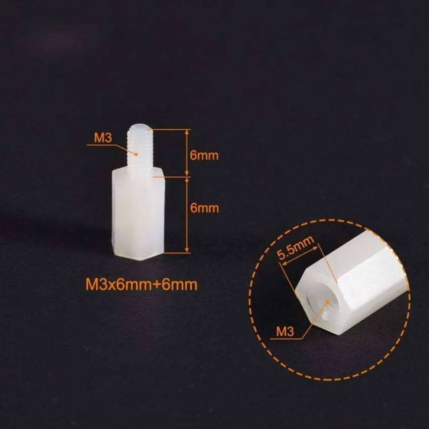 Thread Plastic Spacing PCB Screw,White,6mm+6mm,M3