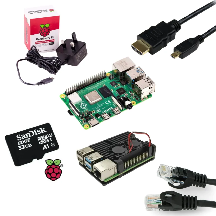 Raspberry Pi 4 Model B Starter Kit – 4GB RAM, 32GB microSD, Power Supply & Cooling Case