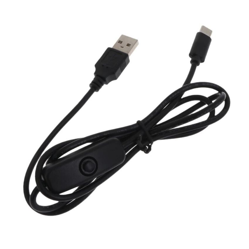 USB-C Charging Cable with On/Off Switch - 100cm Length, Compatible with Raspberry Pi 4 Model B and Type-C Devices