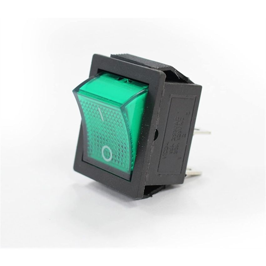KCD 3 Green Illuminated Rocker Switch - Panel Mount, On/Off Control with LED Light
