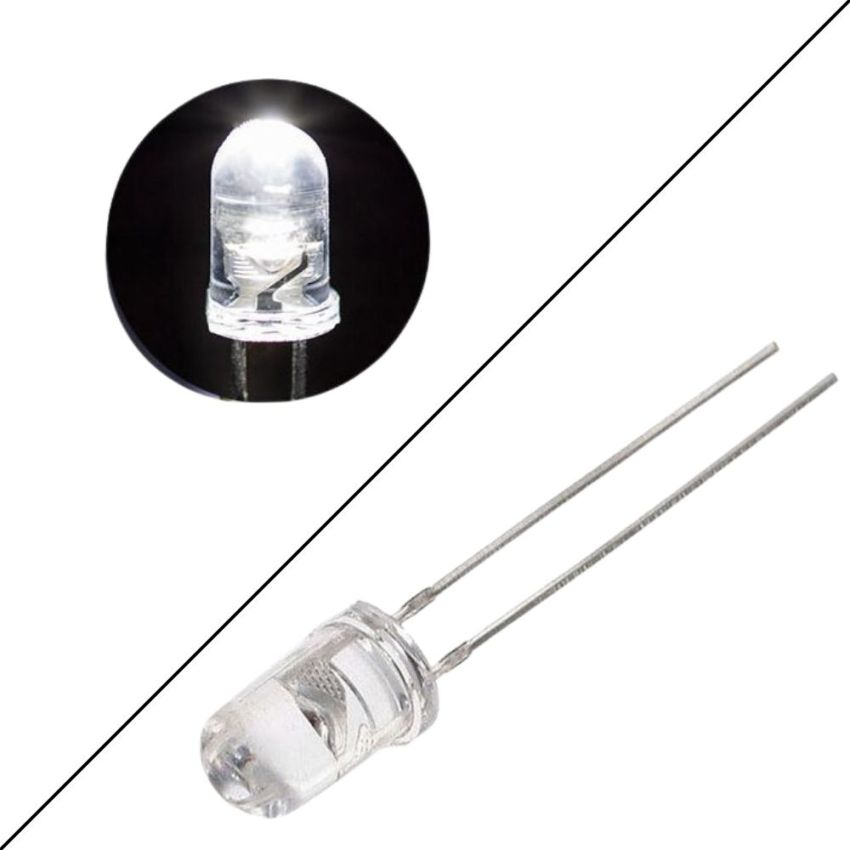 5mm Round White LED- Clear Lens, High-Brightness Indicator