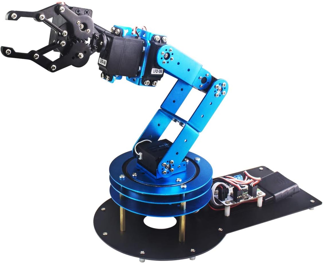 6DOF Robotic Arm Kit, Multi-Axis Servo Controlled Manipulator, Aluminum Alloy Structure, Compatible with Arduino
