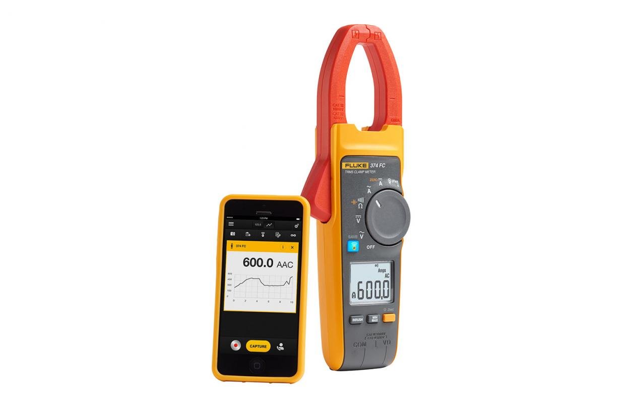 Fluke 374 FC True-RMS AC/DC Clamp Meter, 600A/1000V, iFlex Compatibility, Bluetooth Connectivity