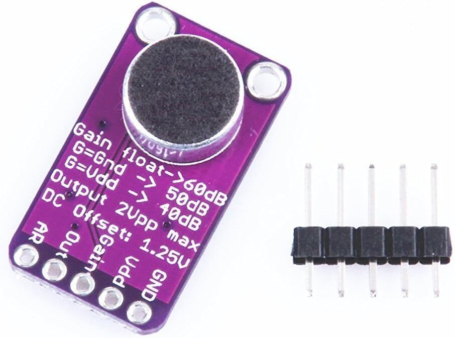 MAX9814, Electret Microphone Amplifier Module, Adjustable Gain, Auto-Gain Control