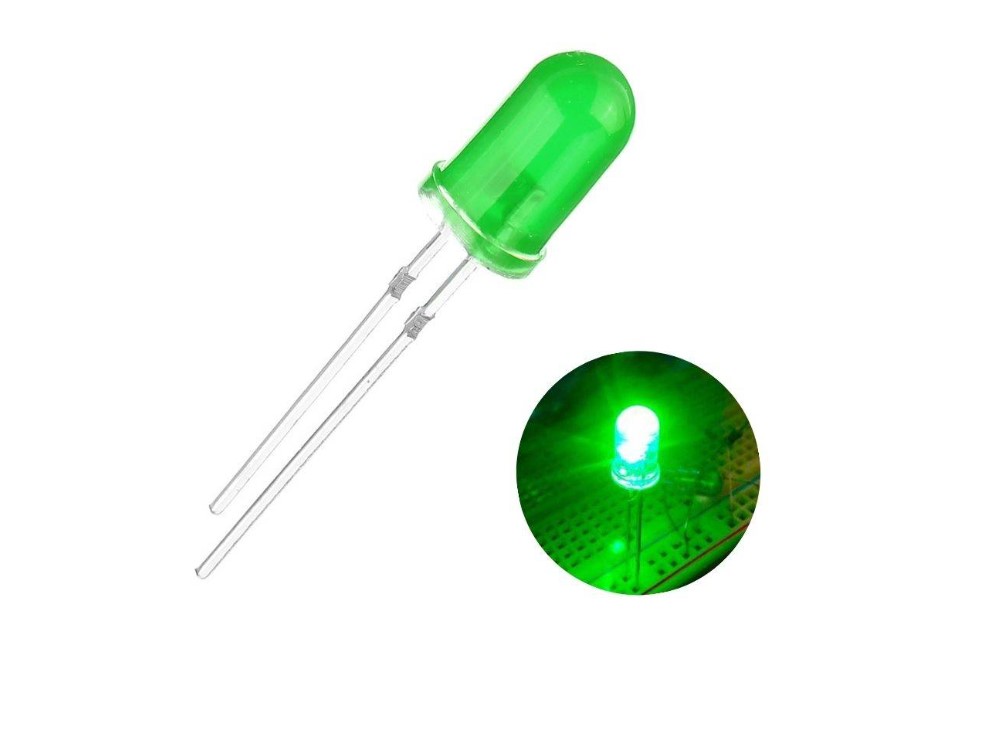 5mm Round Green LED-Diffused Lens, High-Brightness Indicator