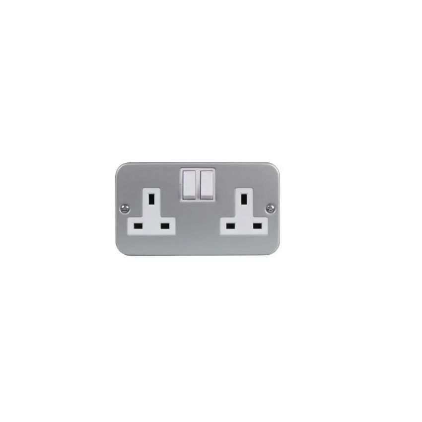 9498SMB 2 Gang Switched Socket 13A Dual Outlet Brushed Metal Finish