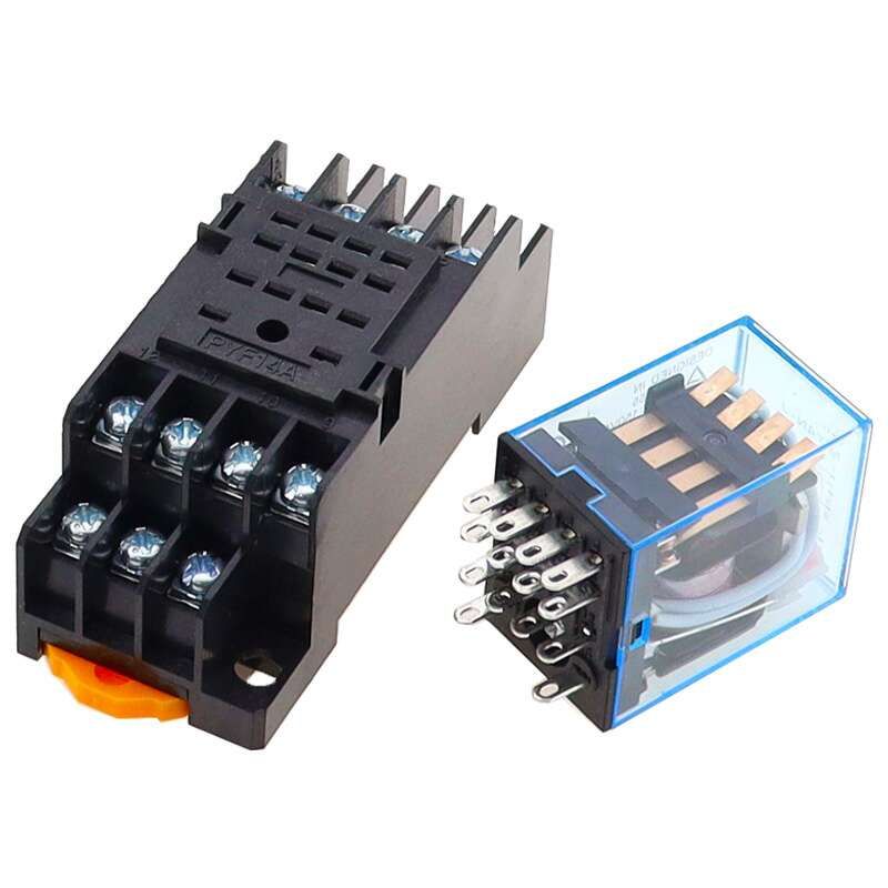 MY4NJ 12 V DC Relay (4PDT) + PYF14A Socket – 14‑Pin Plug‑In Setup for Automation Control