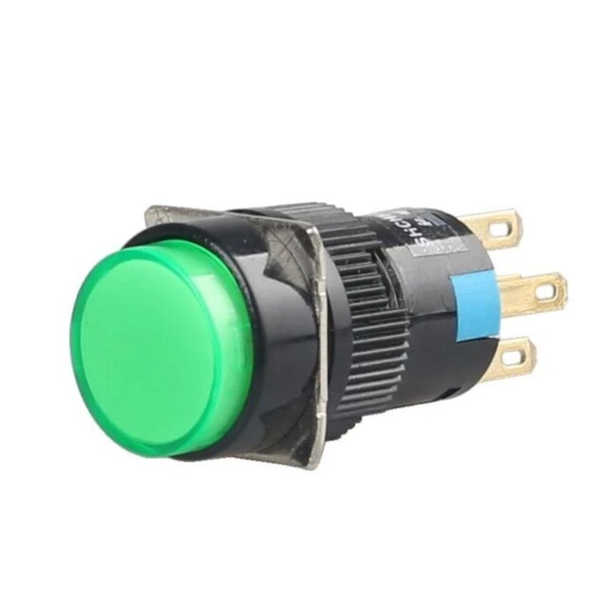 AP16Y-11Z ,Green Round On-Off Push Button Switch, 16mm, 220V AC