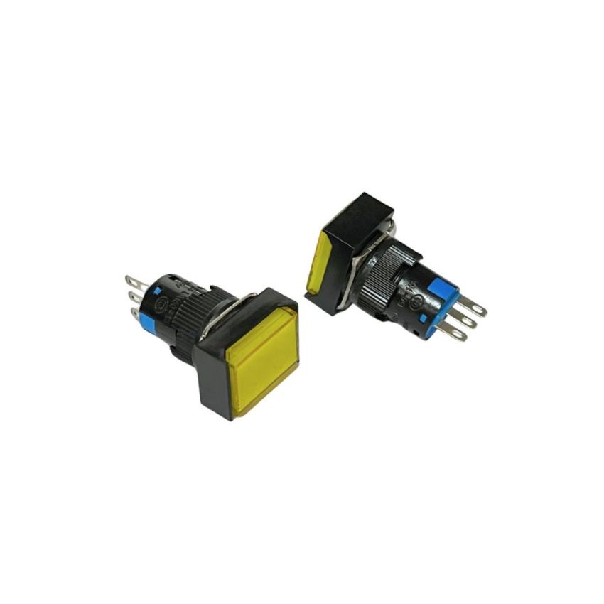 CB16AJ-11Z, Yellow Square Push Button Switch, ON-OFF, 250V 5A