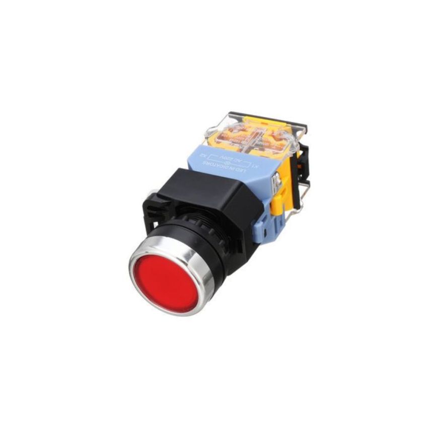LA38, Push Button Switch, Reset Red with LED, 220V AC, 22MM