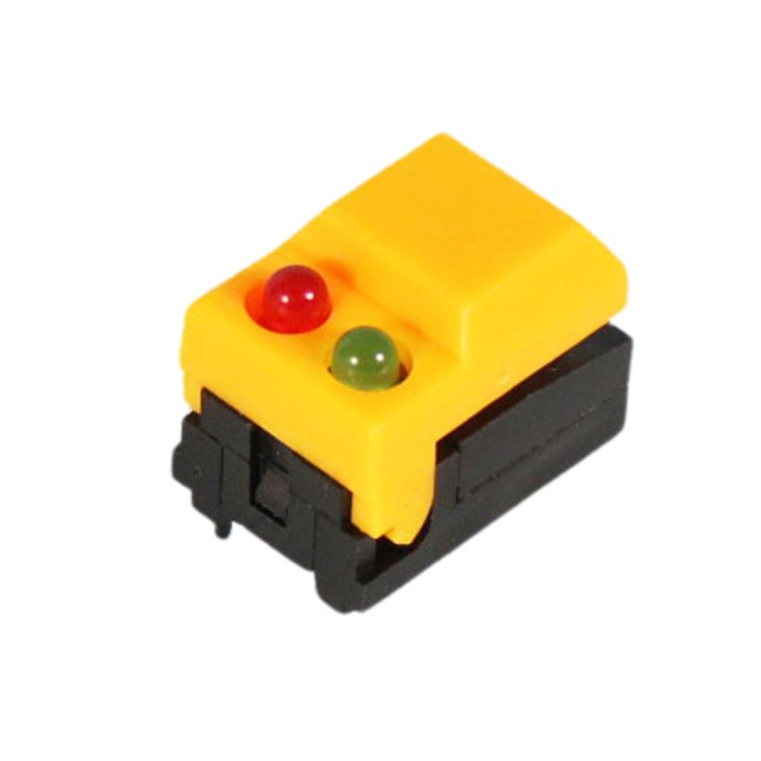 LED Push Button Yellow 8P - Momentary Switch with Red & Green Indicator LEDs