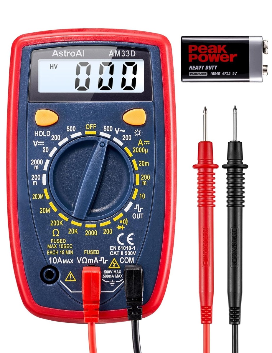 AstroAI AM33D Digital Multimeter 2000 Counts AC DC Voltage Current Resistance Diode Continuity Tester