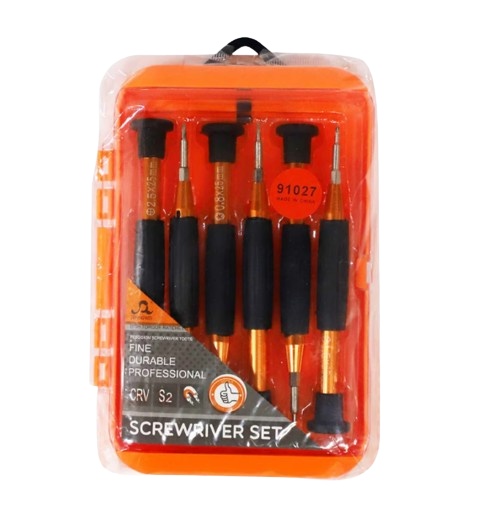 91027, 6-Piece Precision Screwdriver Set, CR-V + S2 Steel, Anti-Slip Grip