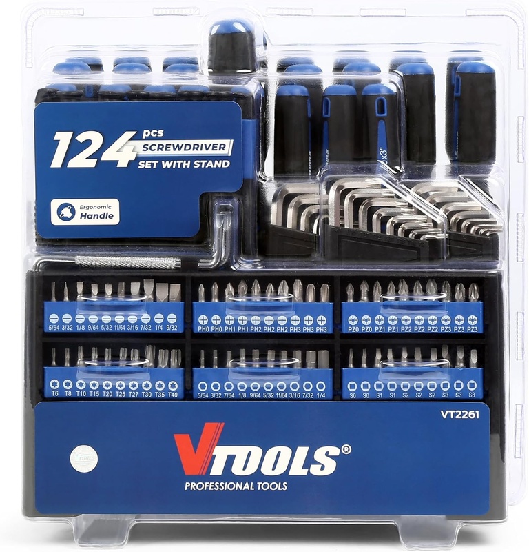 VT2261,124 Pcs Screwdriver Set with Stand, Ergonomic Handle, Multi-Bit Professional Toolkit