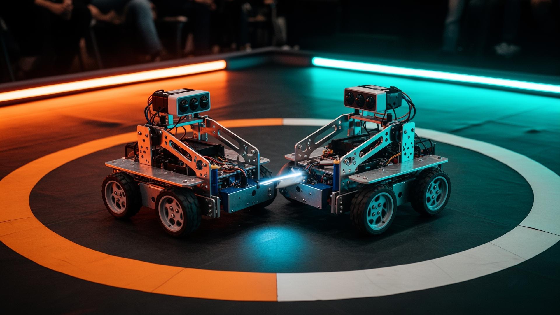 Sumo robots battling in arena