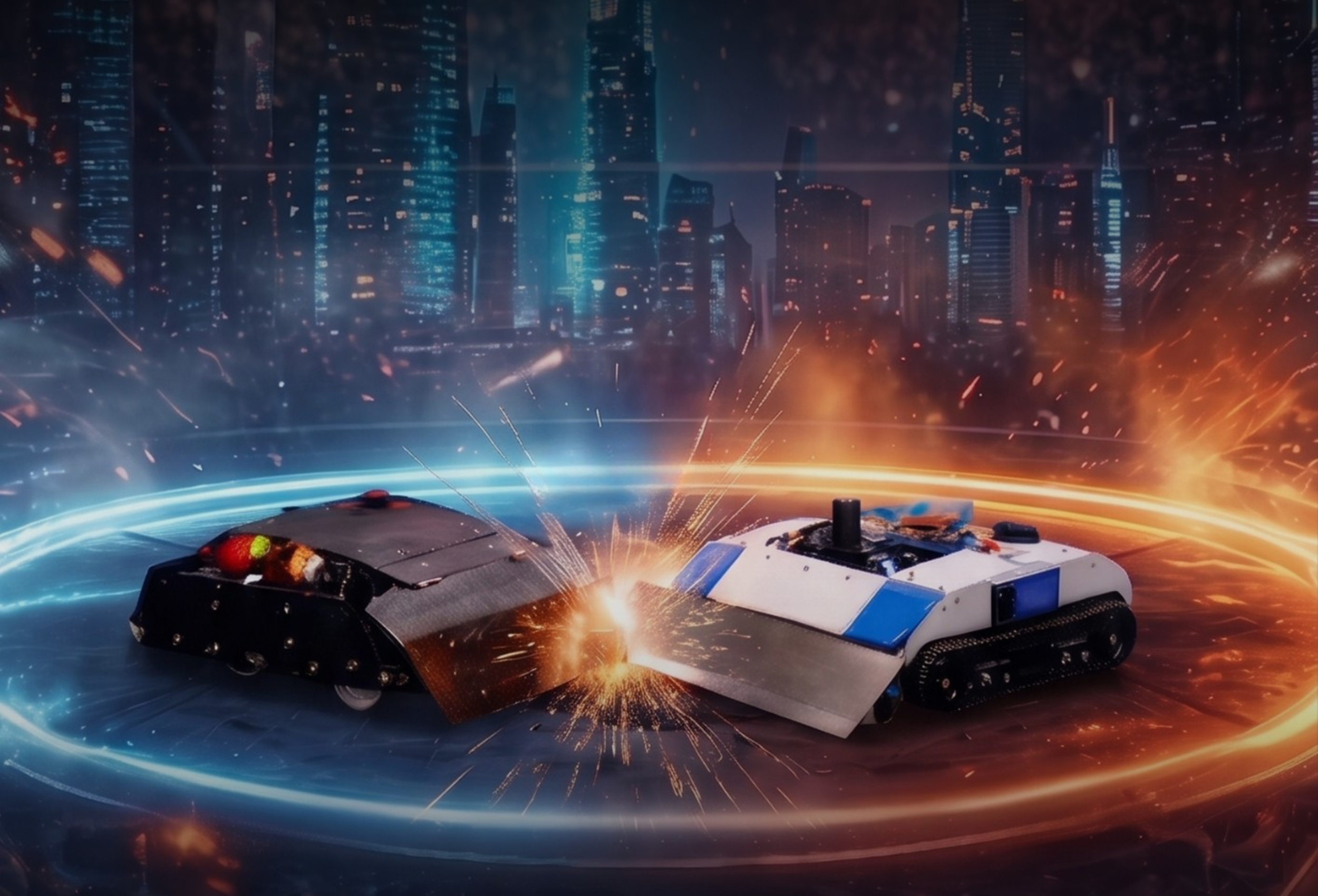 Sumo robots battling in arena