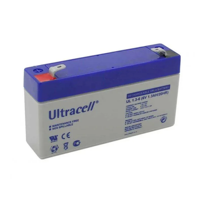 UL1.3-6 - Ultracell, 1.3Ah, 6V, Lead-Acid Battery ultracell 6v 1 3ah rechargable battery ul1.3 6 1