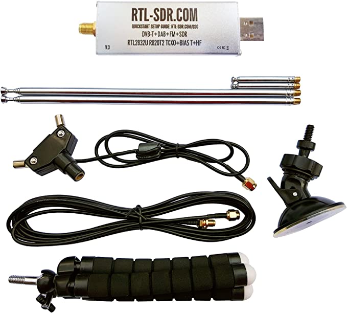 SDR - RTL-SDR Blog V3 R820T2 RTL2832U 1PPM TCXO HF Bias Tee SMA Software Defined Radio with Dipole Antenna Kit
