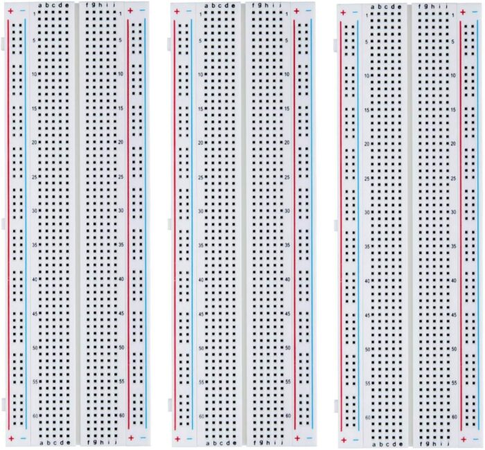 RoboGets RoboGets 3 Pcs Breadboard 830 Point Solderless Prototype PCB Board Kit for Arduino Proto Shield Distribution Connecting Blocks (3PCS MB102)