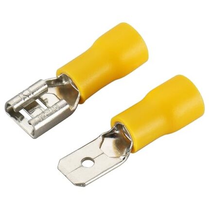 Baomain Male & Female Quick disconnects Vinyl Insulated Spade Wire Connector Electrical Crimp Terminal 12-10 AWG 6.3mm Yellow