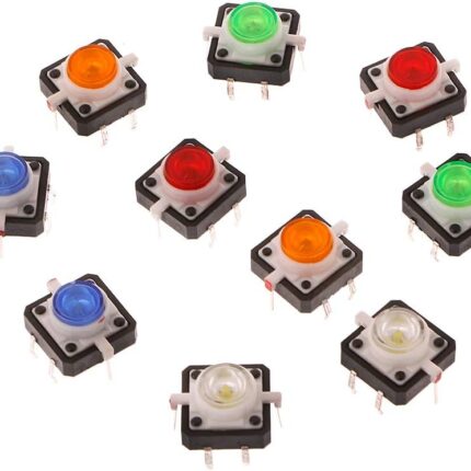 10 Pcs Led Light Momentary Tactile Tact Push Button Switch 12x12x7.3mm 5 Colors