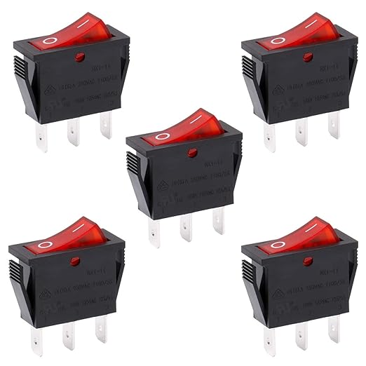 RK1-12-HS  Heschen Rocker Switch ON-OFF SPST 3 Terminals Red Light 16A 250VAC