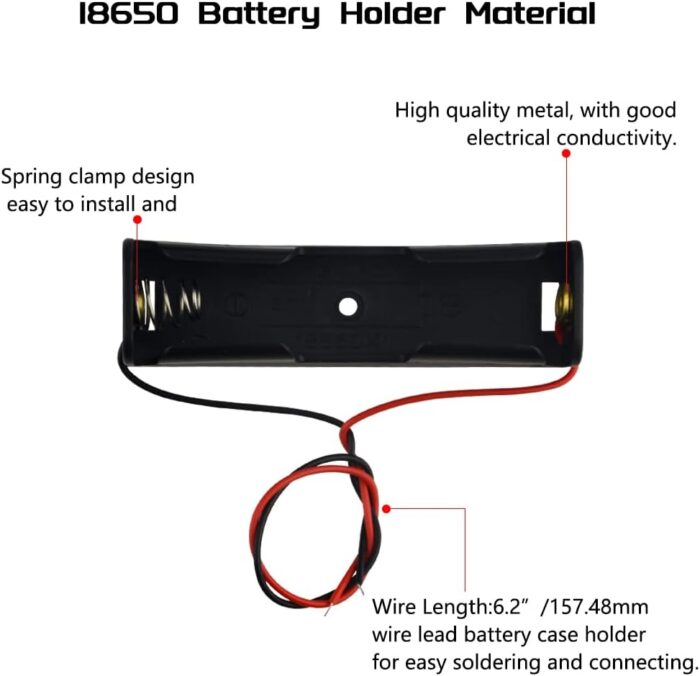 18650 Battery Holder Case with Leads - Ideal Storage Container for 3.7V Lithium Batteries