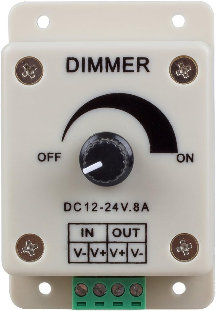 Besomi Electronics Dimmer LED Controller - Knob-Operated, Infinitely Adjustable Brightness - Single Output Channel, DC12 to 24V, 0.8A - Ideal for Lighting & Ceiling Fans