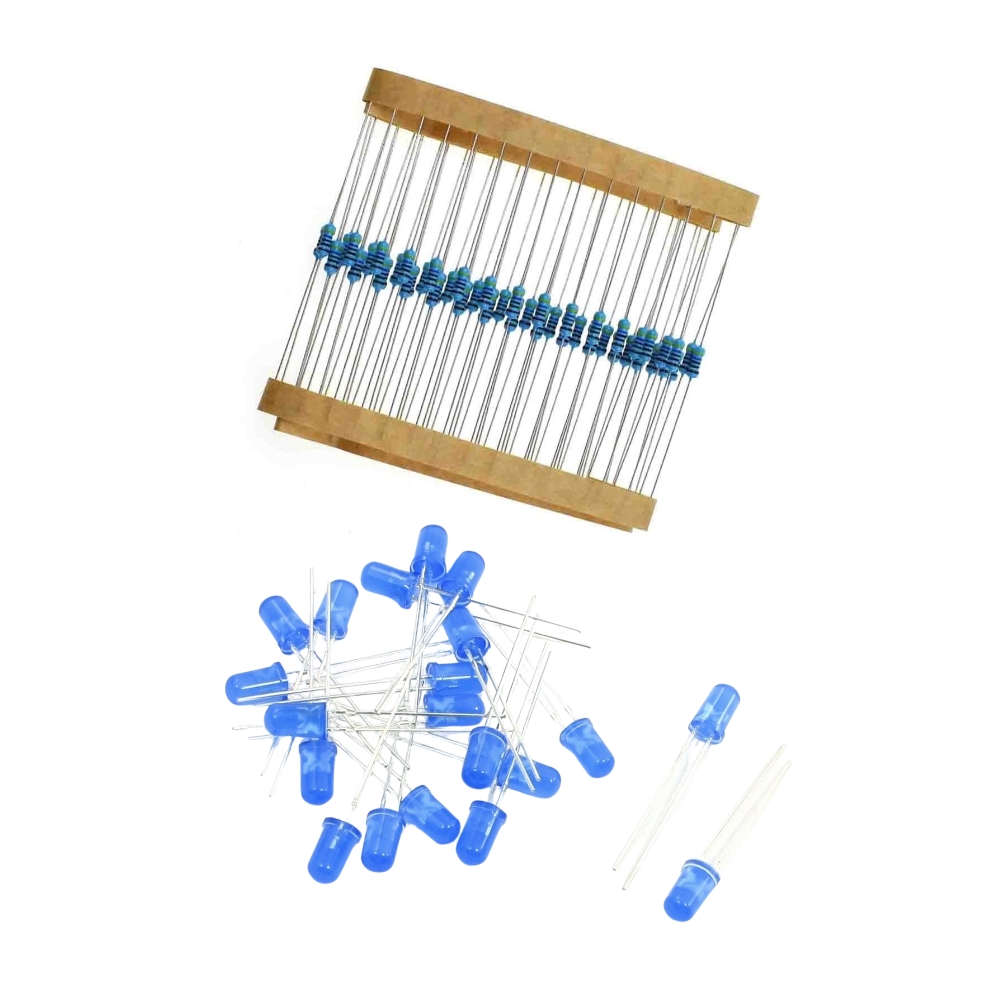 Besomi Electronics 300x LED Light Blue Kit with 300x 200-Ohm Resistors - Professional LED Kit for Arduino and Raspberry Pi Projects - Ideal for Creating Striking Red Lighting Effects