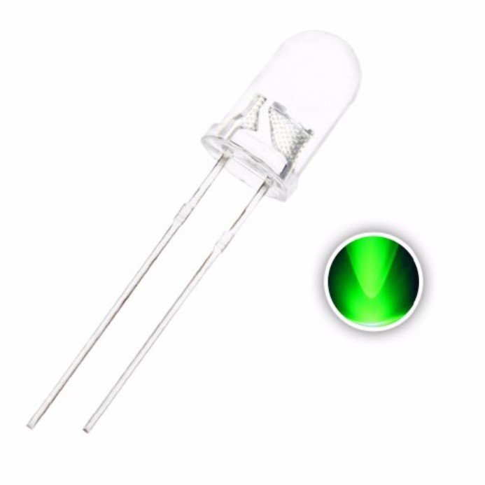 Green 5mm LED Diode Emitting Light - Round Head with Edge - Industrial Electrical Indicator Light .