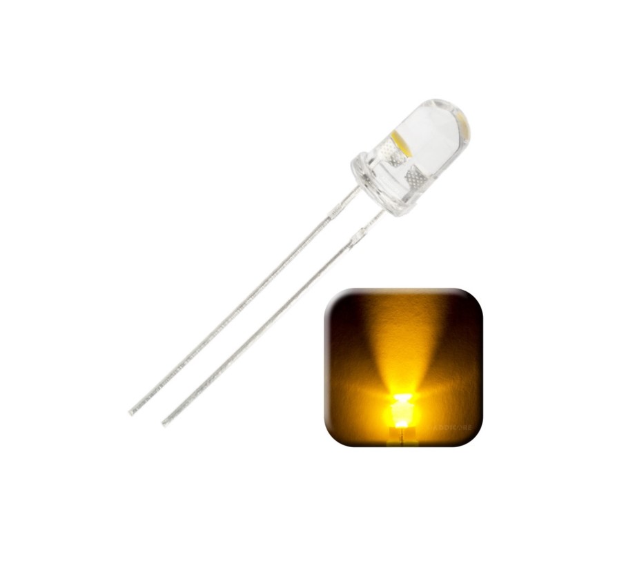 Besomi Electronics 5mm LED Diode Emitting Light - Round Head with Edge - Industrial Electrical Indicator Lights - Yellow Glow - Forward Voltage 1.85V, Forward Current 20mA